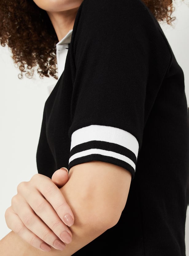 Women Ribbed Athleisure Polo T-shirt