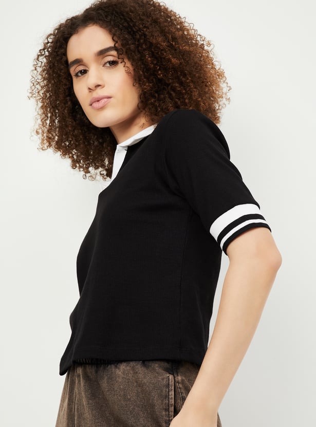 Women Ribbed Athleisure Polo T-shirt