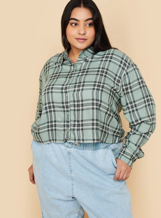 Women Checked Cropped Shirt