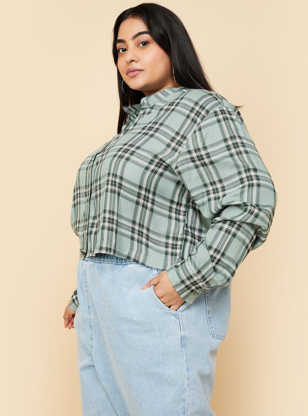 Women Checked Cropped Shirt
