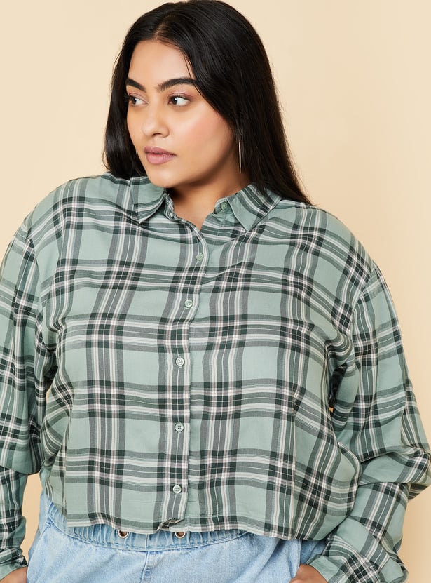 Women Checked Cropped Shirt