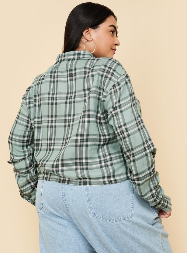 Women Checked Cropped Shirt