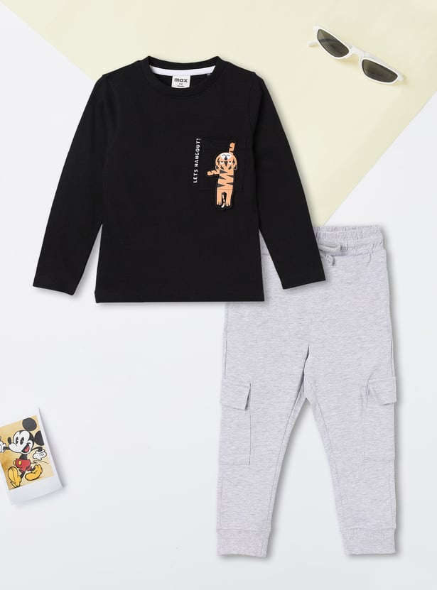 Boys Applique T-shirt and Cargo Joggers