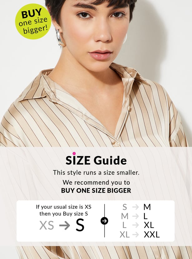 Buy URB_N Women Oversized Striped Satin Shirt Online at just