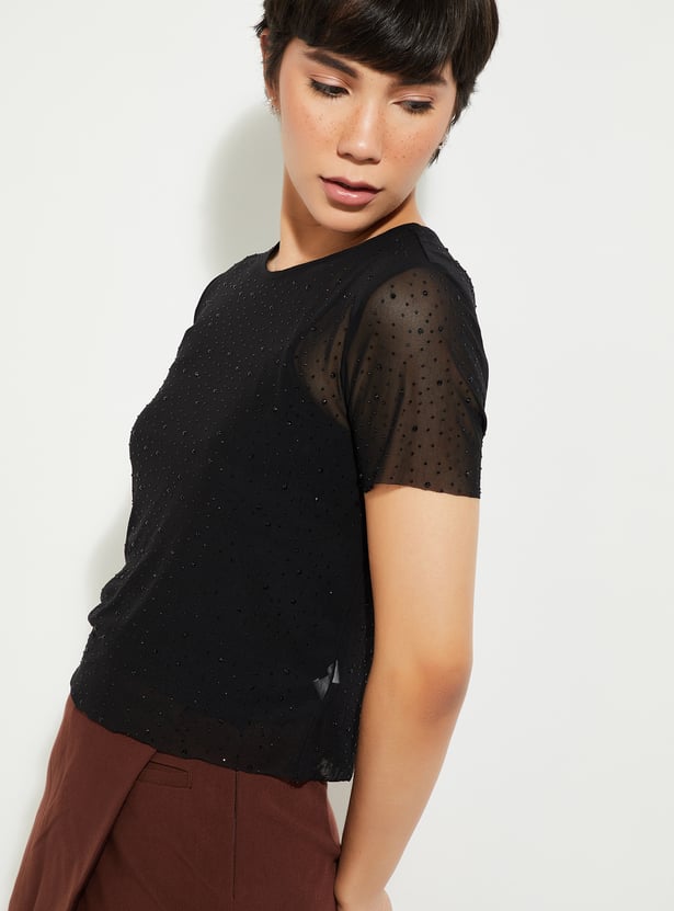 ALAYA F x URB_N Women Embellished Mesh Top