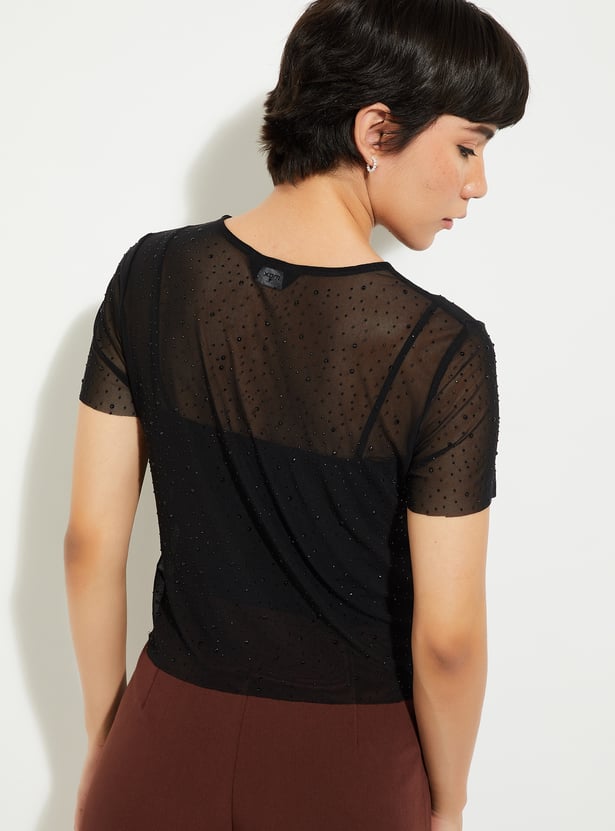 ALAYA F x URB_N Women Embellished Mesh Top