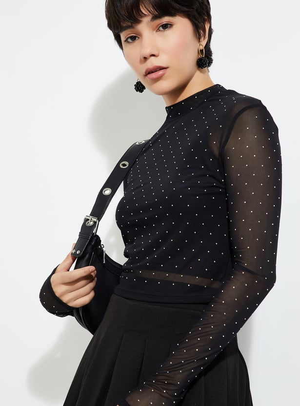 ALAYA F x URB_N Women Embellished Mesh Top