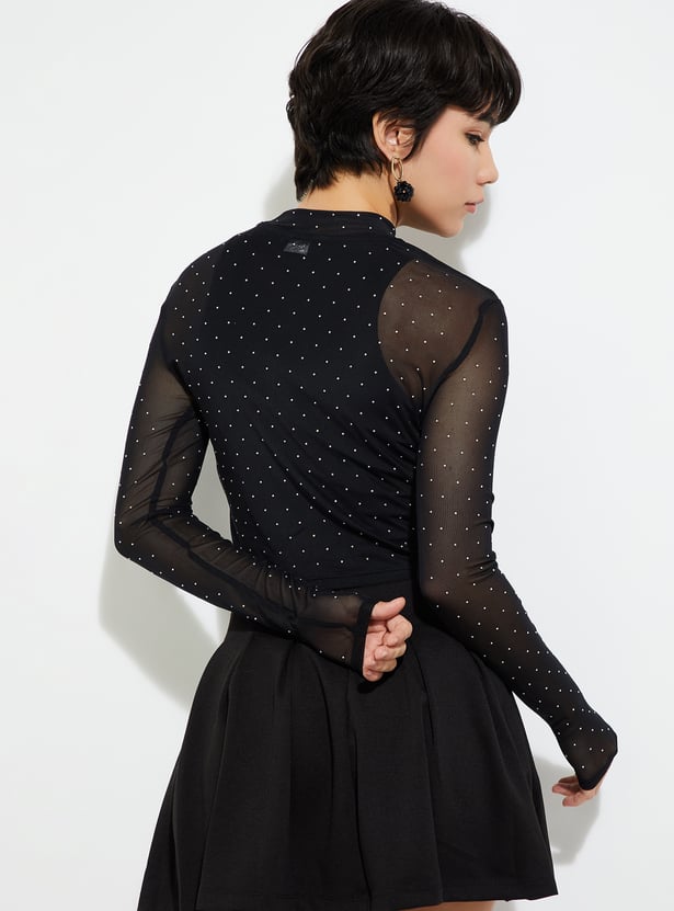 ALAYA F x URB_N Women Embellished Mesh Top