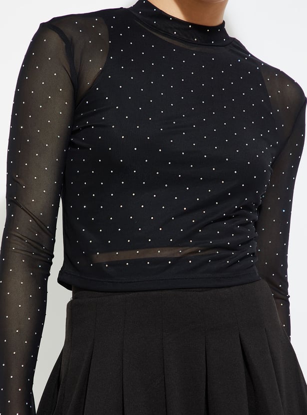 ALAYA F x URB_N Women Embellished Mesh Top