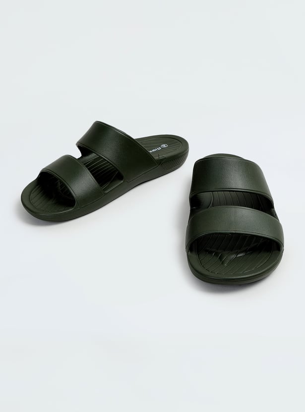 Men Solid Double Strap Sliders