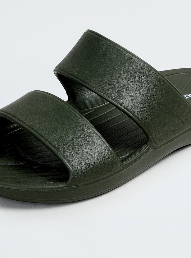 Men Solid Double Strap Sliders