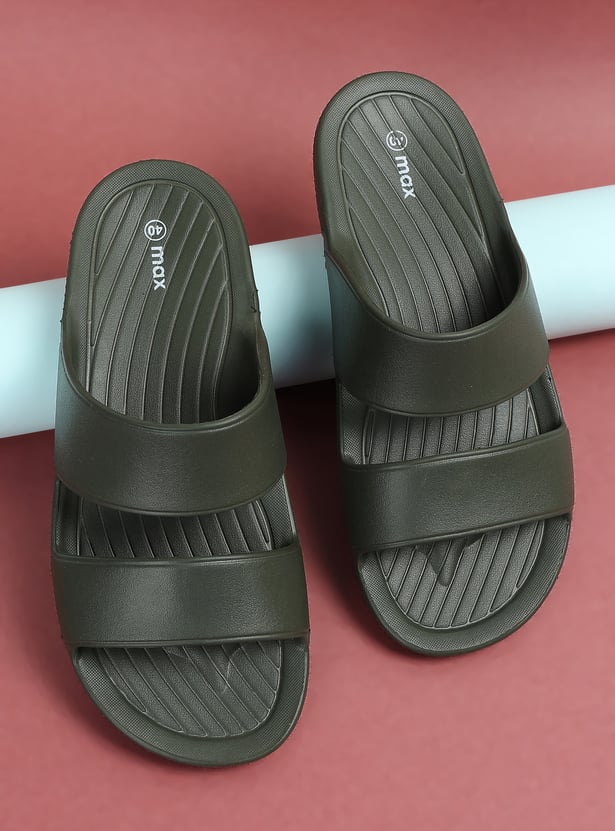 Men Solid Double Strap Sliders