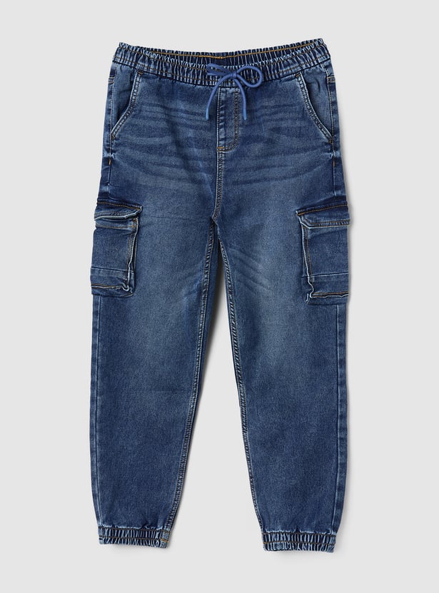 Boys Washed Denim Cargo Joggers