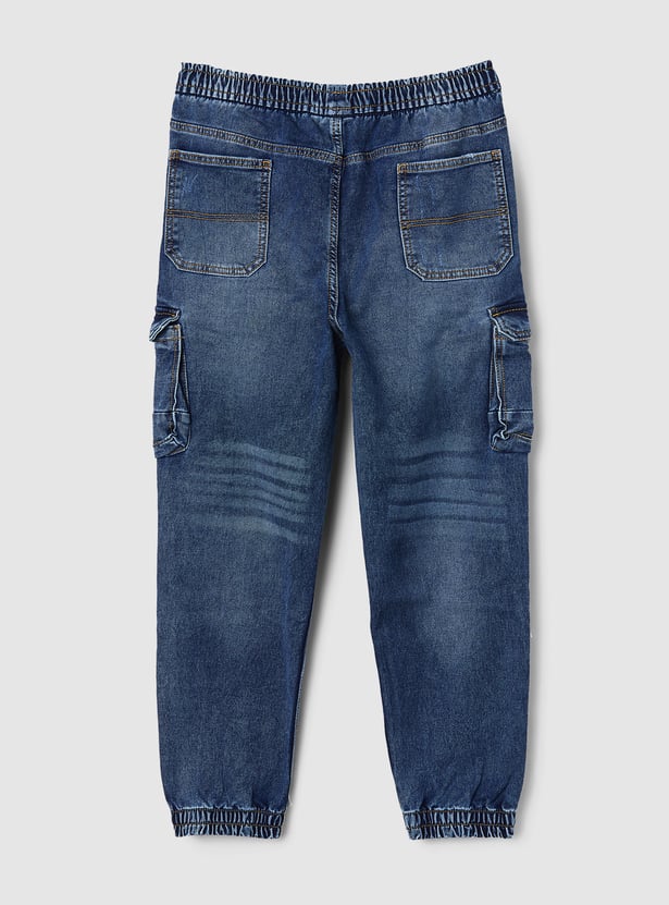 Boys Washed Denim Cargo Joggers