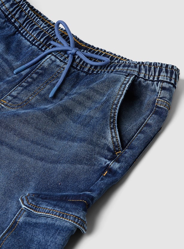 Boys Washed Denim Cargo Joggers