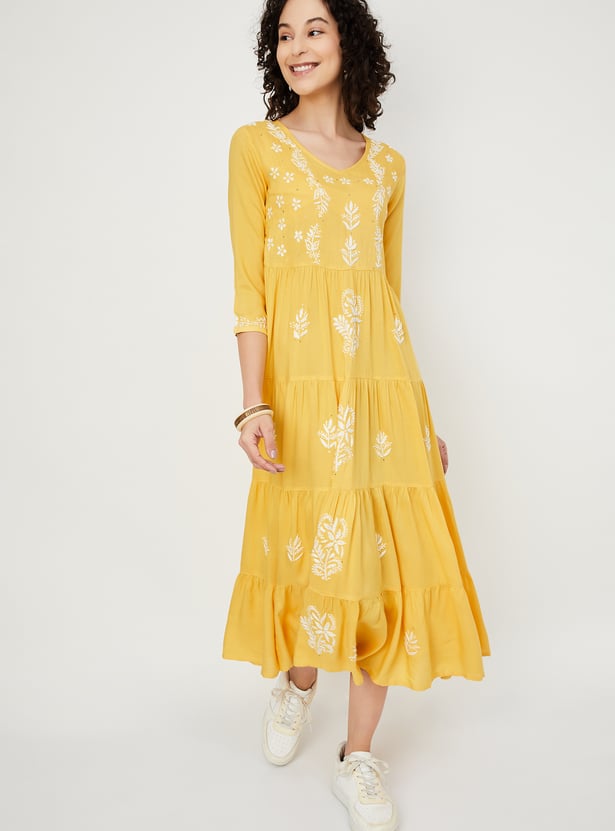 Women Chikankari Embroidered Tiered Dress