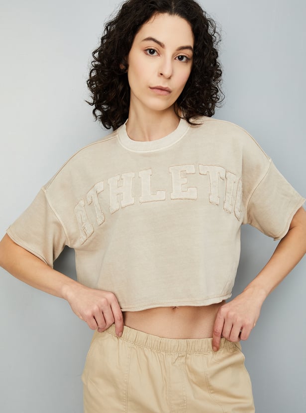 Women Embroidered Crop Boxy T-shirt