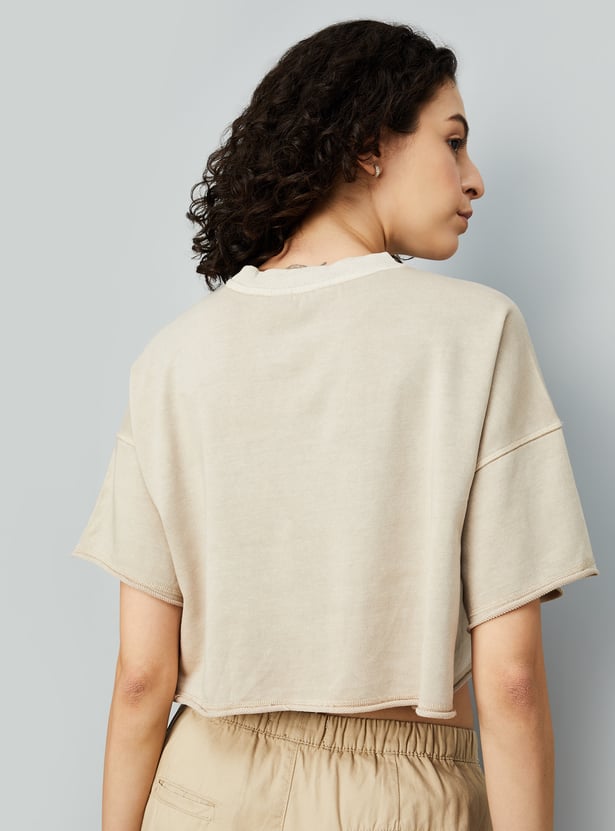 Women Embroidered Crop Boxy T-shirt