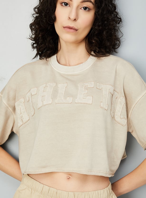 Women Embroidered Crop Boxy T-shirt