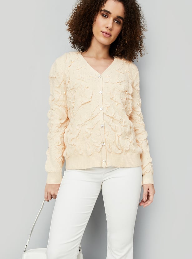Women Pearl Embellished Cardigan