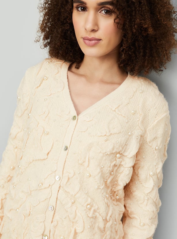 pearl long off white cardigan