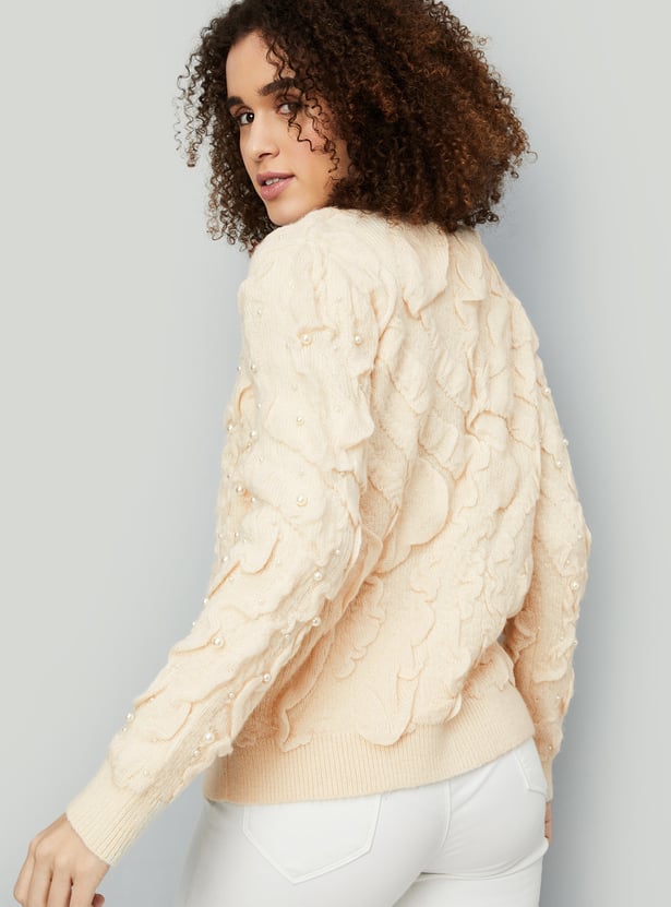 Women Pearl Embellished Cardigan