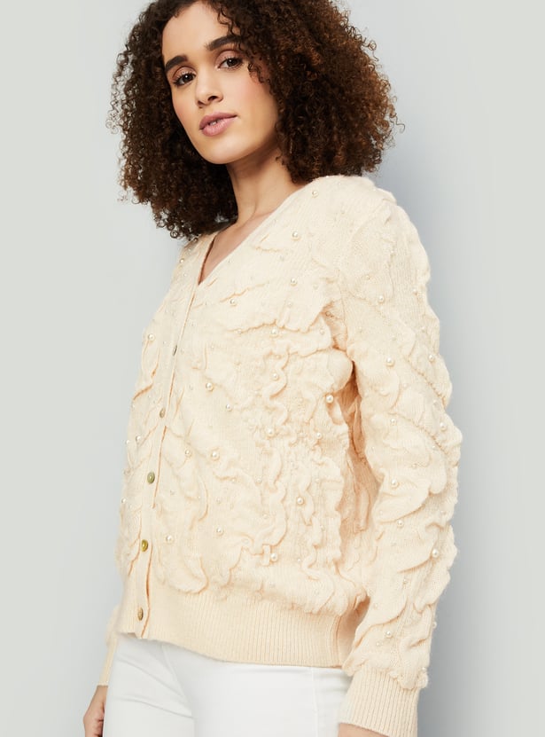 Women Pearl Embellished Cardigan
