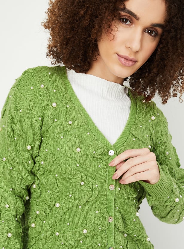 Women Pearl Embellished Cardigan