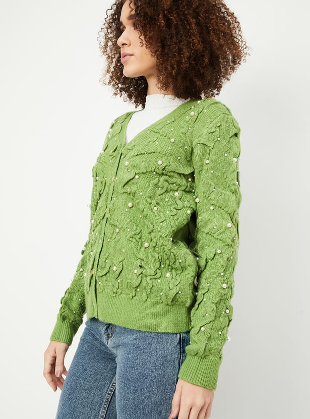Women Pearl Embellished Cardigan