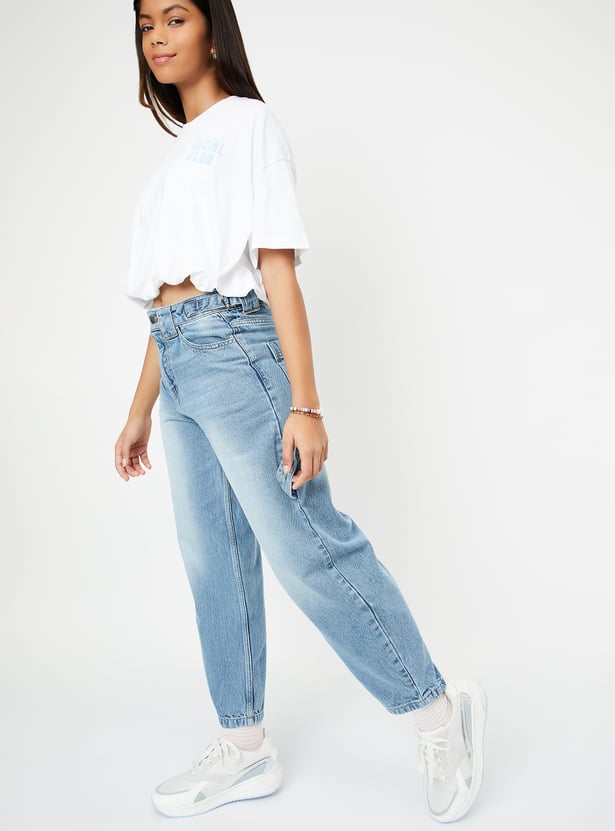 Girls Washed Balloon Fit Jeans