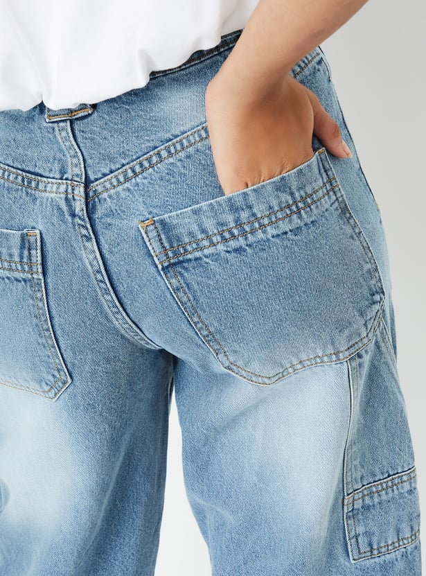 Girls Washed Balloon Fit Jeans