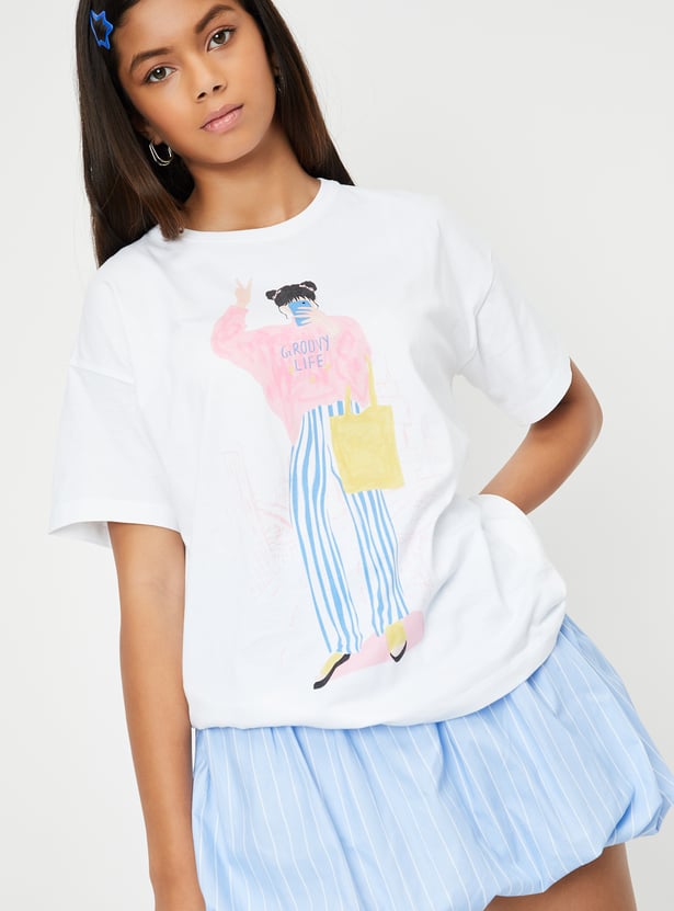 Girls Oversized Graphic Printed T-shirt