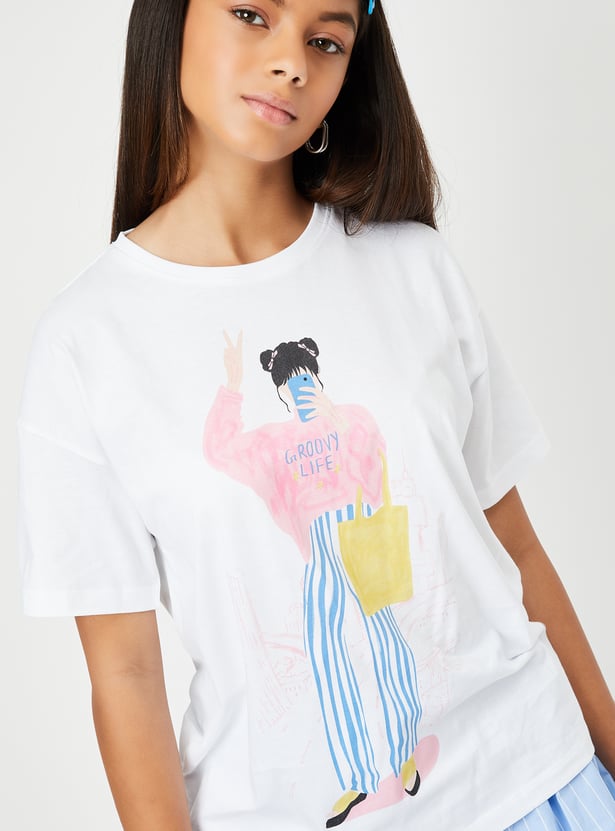 Girls Oversized Graphic Printed T-shirt