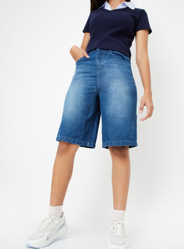 Girls Relaxed Fit Washed Denim Shorts