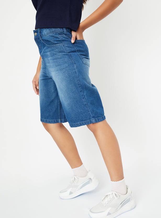 Girls Relaxed Fit Washed Denim Shorts