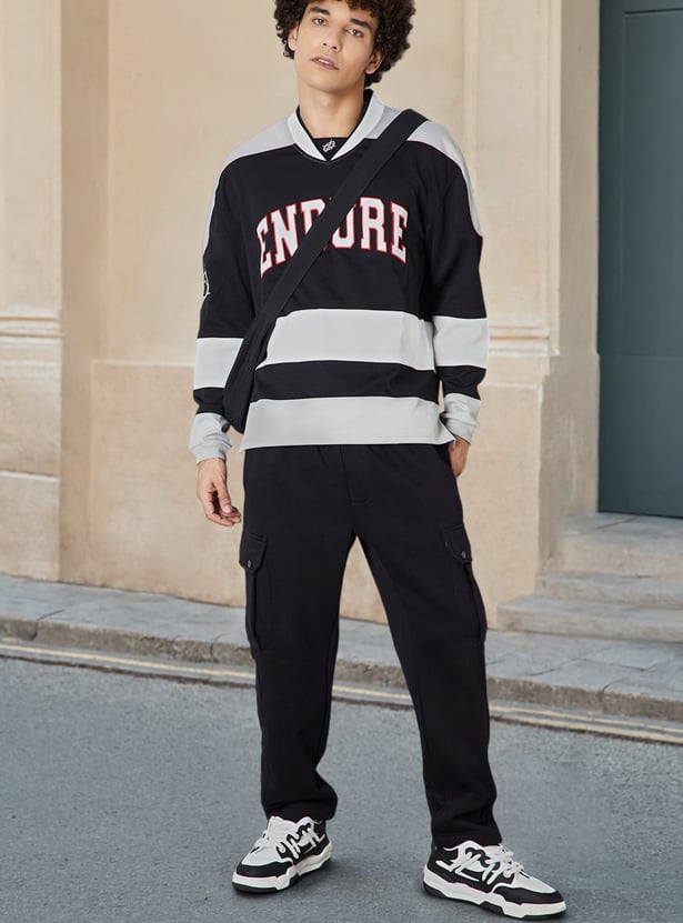 Men Striped Baseball Collar Sweatshirt