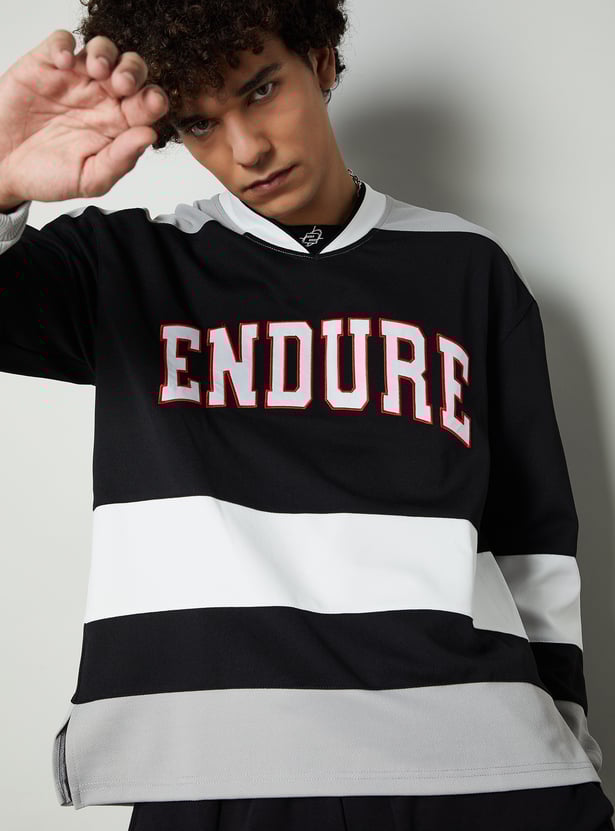 Men Striped Baseball Collar Sweatshirt
