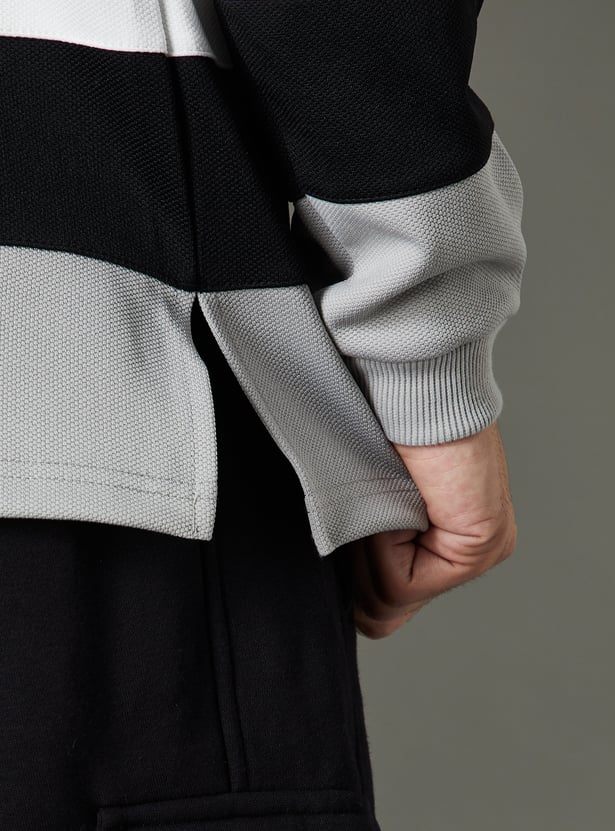 Men Striped Baseball Collar Sweatshirt