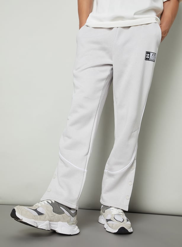 Men Solid Trousers with Snap Button Hem