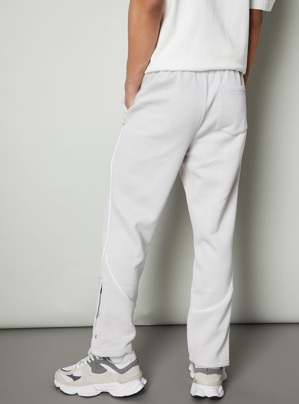 Men Solid Trousers with Snap Button Hem