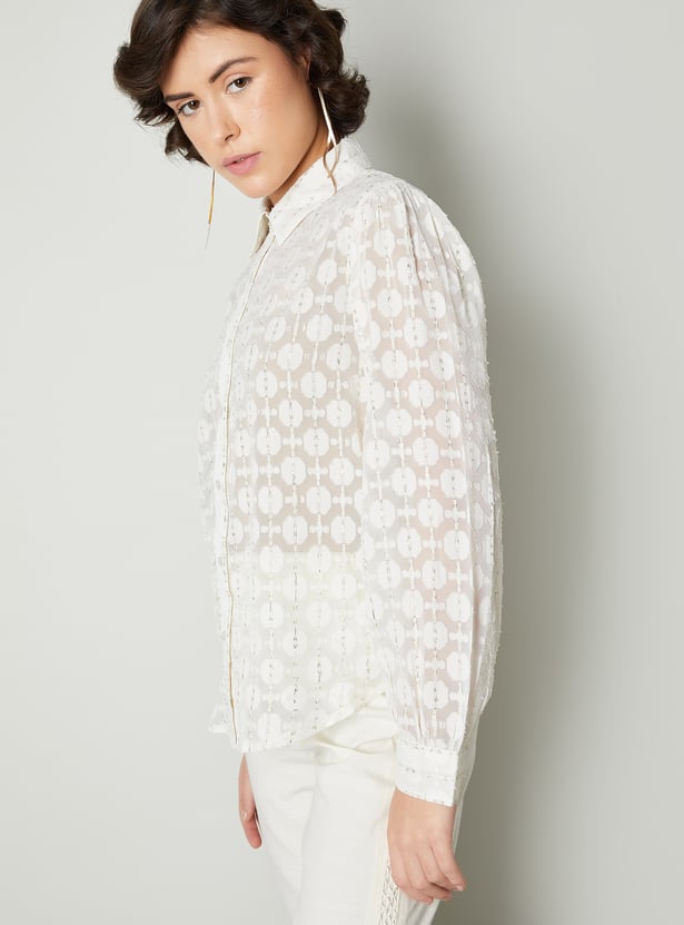 Women Floral Jacquard Shirt