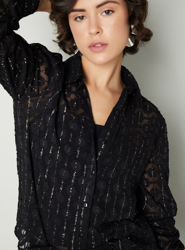 Women Floral Jacquard Shirt