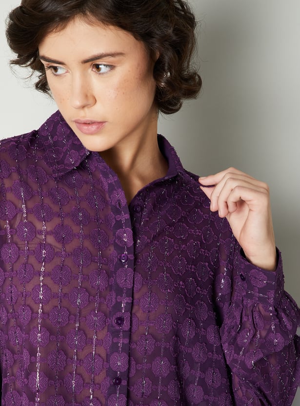 Women Floral Jacquard Shirt