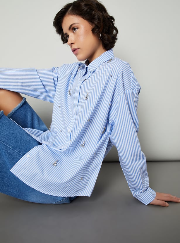 Women Embellished Poplin Shirt