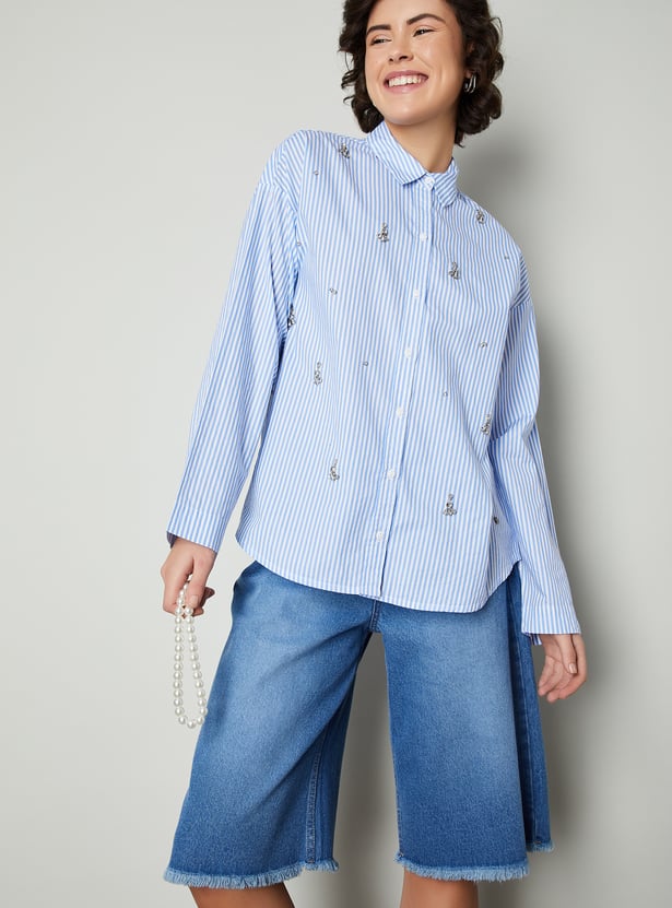 Women Embellished Poplin Shirt