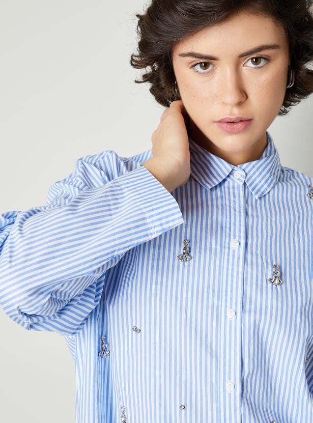 Women Embellished Poplin Shirt