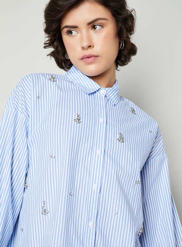 Women Embellished Poplin Shirt