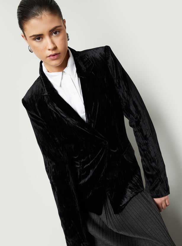 Women Velour Single-Breasted Blazer