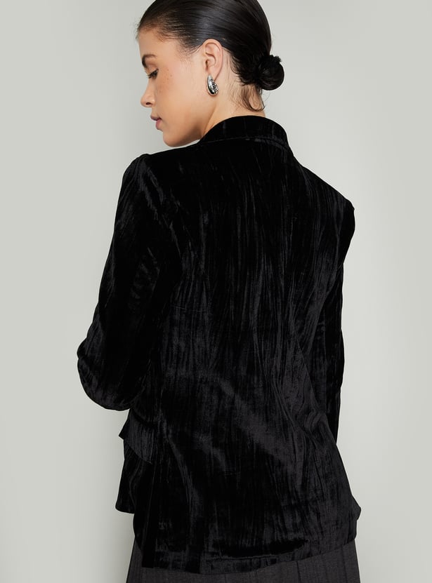 Women Velour Single-Breasted Blazer