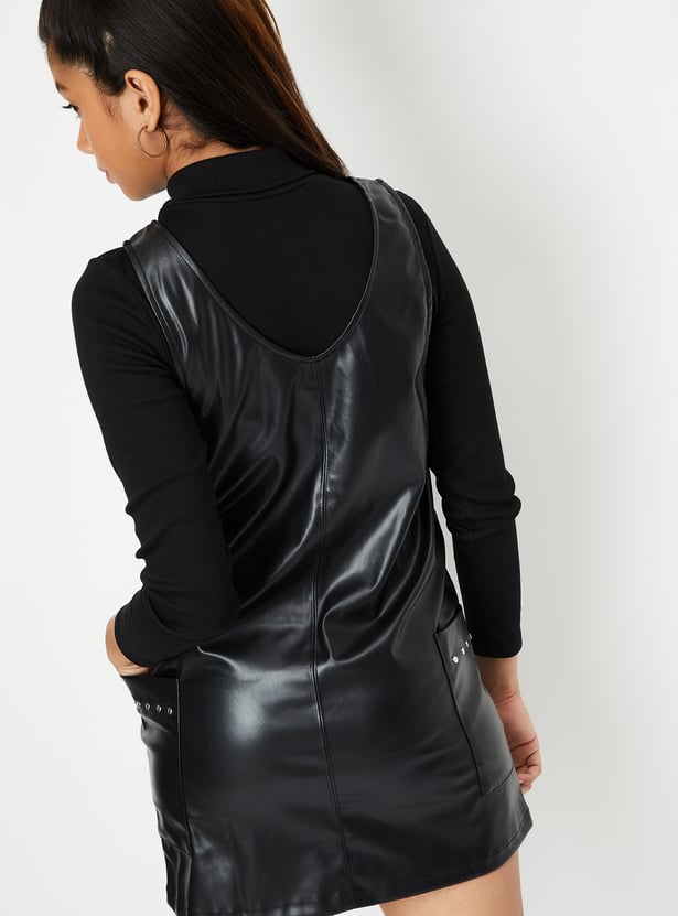 Girls Solid Pinafore Dress with T-shirt